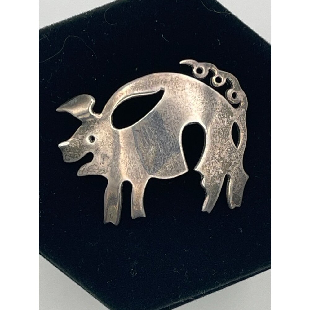 Vintage Sterling Silver Pig Brooch Mexico 925